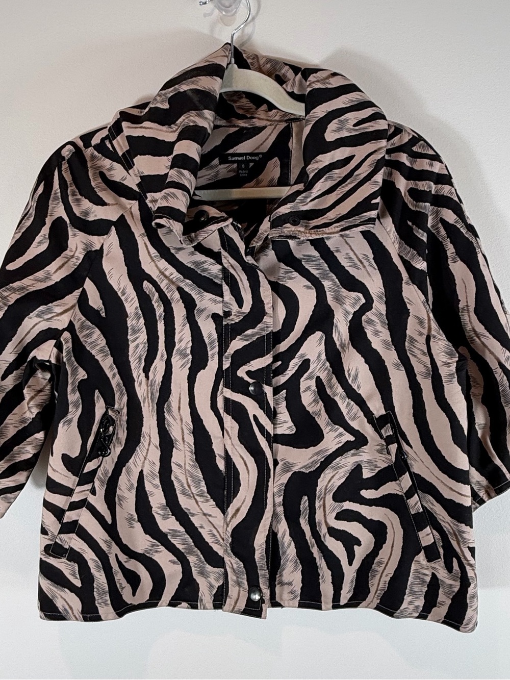 Samuel Dong Women's Black & Tan Zebra-Print Jacket Size Small